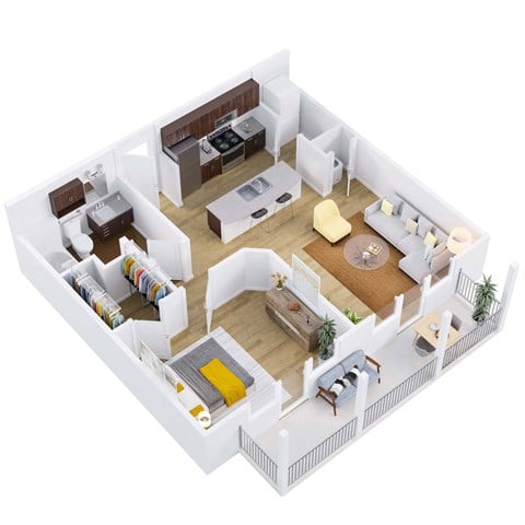 Floor plan for 1 bed, 1 bath, 721 sqft