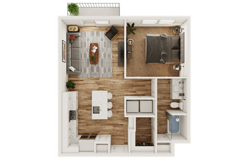 Floor plan for 1 bed, 1 bath, 740 sqft