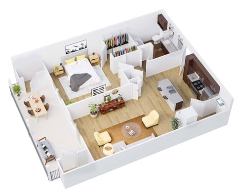Floor plan for 1 bed, 1 bath, 847 sqft