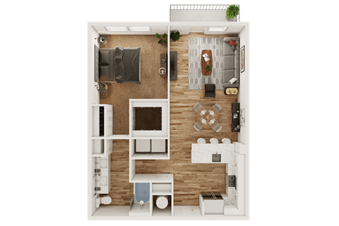 Floor plan for 1 bed, 1 bath, 796 sqft
