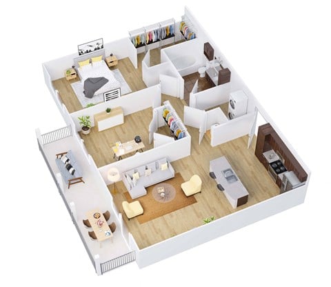 Floor plan for 1 bed, 1 bath, 865 sqft