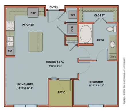 Floor plan for 1 bed, 1 bath, 719 sqft