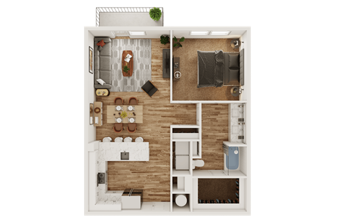 Floor plan for 1 bed, 1 bath, 896 sqft