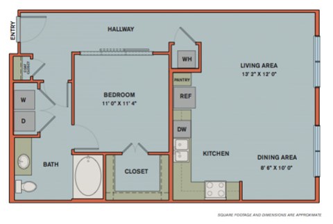 Floor plan for 1 bed, 1 bath, 801 sqft