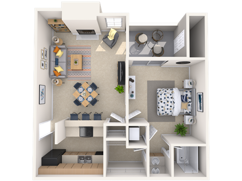 Floor plan for 1 bed, 1 bath, 600 sqft