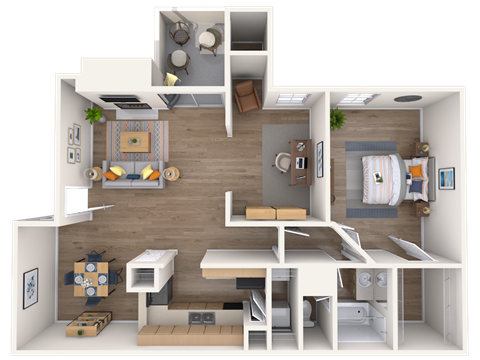 Floor plan for 1 bed, 1 bath, 875 sqft
