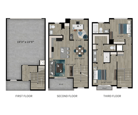 Floor plan for 2 beds, 2.5 baths, 1353 sqft