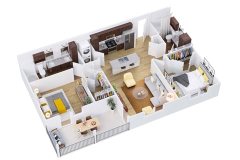 Floor plan for 2 beds, 2 baths, 967 sqft