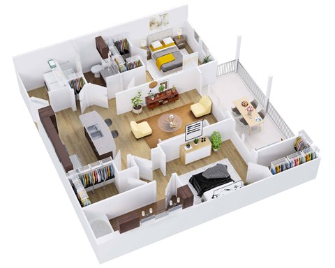 Floor plan for 2 beds, 2 baths, 1068 sqft