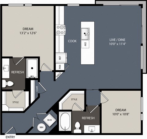 Floor plan for 2 beds, 2 baths, 1189 sqft