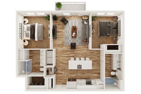 Floor plan for 2 beds, 2 baths, 1064 sqft