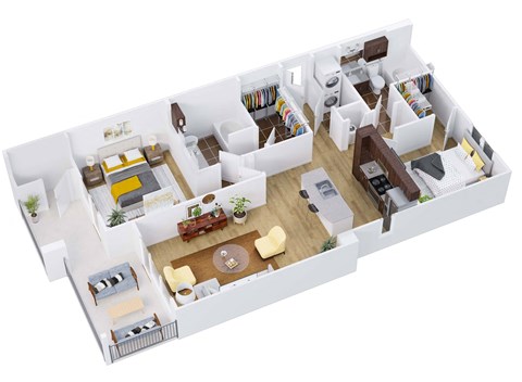 Floor plan for 2 beds, 2 baths, 1080 sqft