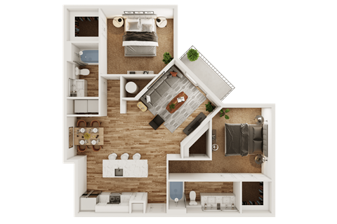 Floor plan for 2 beds, 2 baths, 1140 sqft