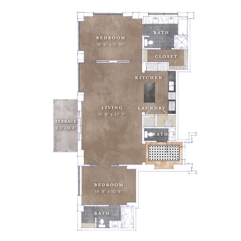 Floor plan for 2 beds, 2.5 baths, 1438 sqft