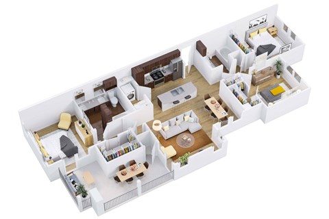 Floor plan for 3 beds, 2 baths, 1287 sqft