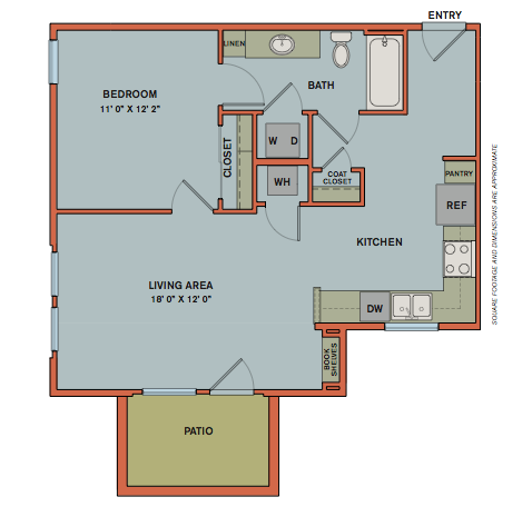 Floor plan for 1 bed, 1 bath, 703 sqft