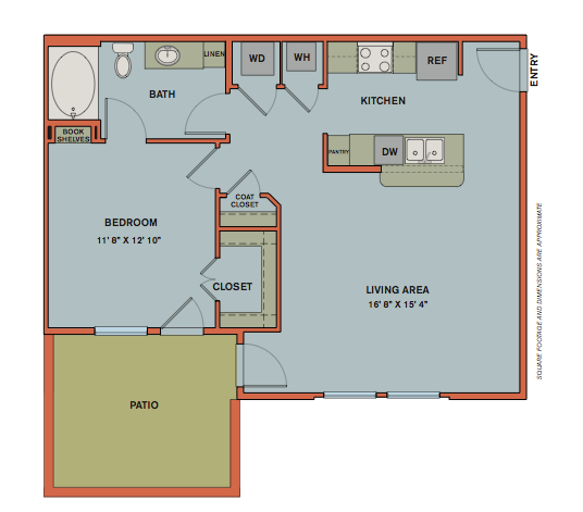 Floor plan for 1 bed, 1 bath, 794 sqft