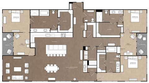 Floor plan for 3 beds, 3.5 baths, 2564 sqft