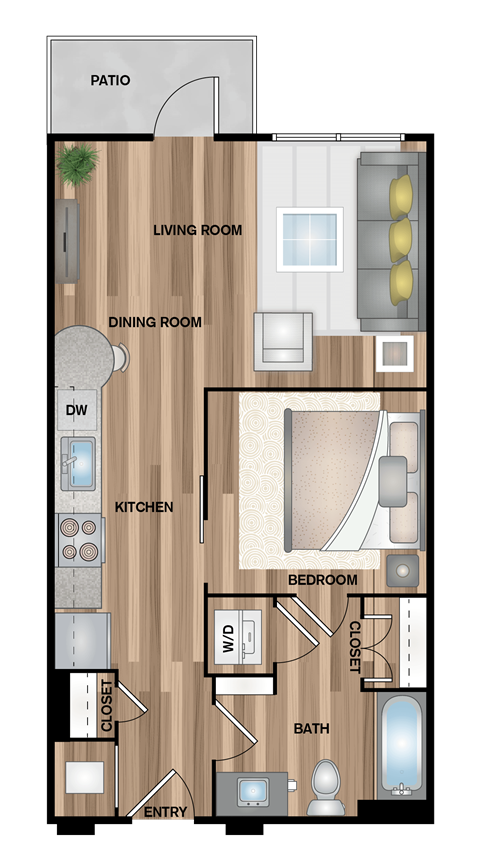 Floor plan for studio, 1 bath, 576 sqft