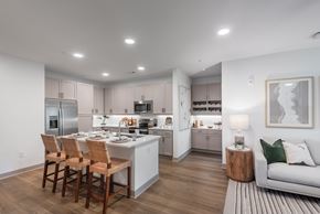 Huntersville apartment for rent - A modern kitchen with a dining table and chairs.