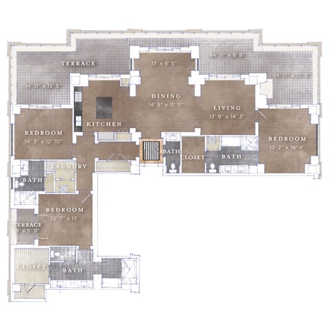 Floor plan for 3 beds, 3 baths, 2405 sqft