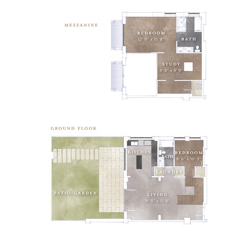 Floor plan for 2 beds, 2 baths, 1457 sqft