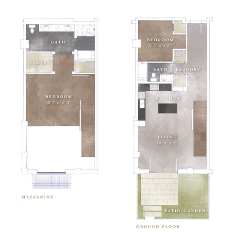 Floor plan for 2 beds, 2 baths, 1424 sqft