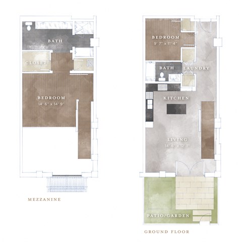 Floor plan for 2 beds, 2 baths, 1417 sqft