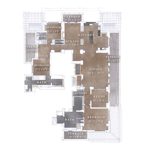 Floor plan for 3 beds, 3 baths, 3986 sqft
