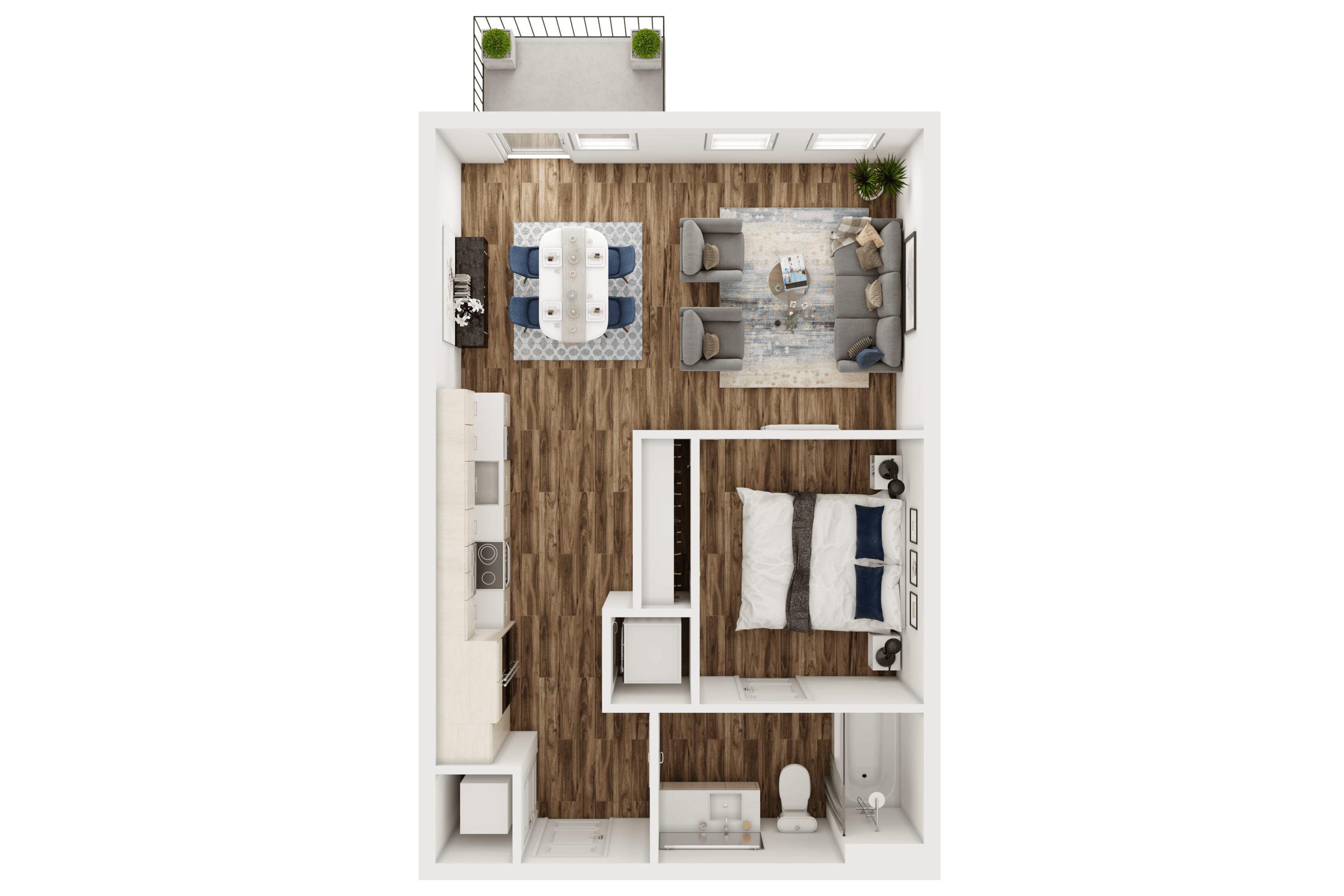 Floor plan for 1 bed, 1 bath, 600 sqft