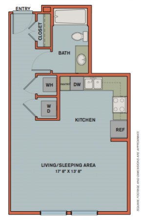 Floor plan for studio, 1 bath, 515 sqft