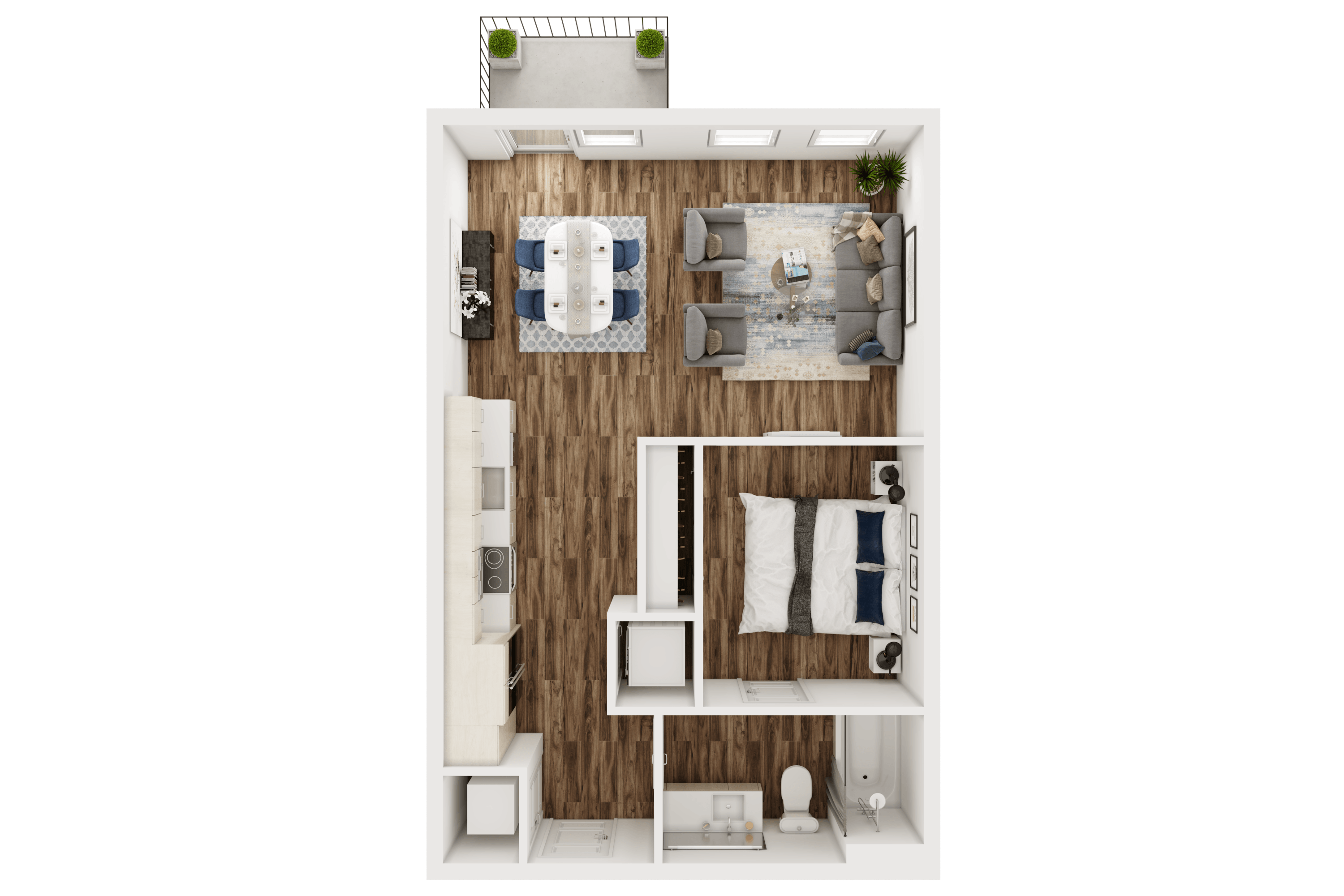Floor plan for 1 bed, 1 bath, 622 sqft