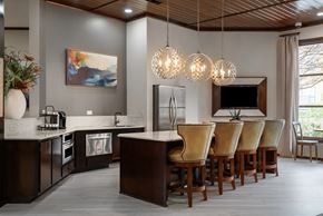 San Antonio apartment for rent - a kitchen with a long island with chairs and a sink