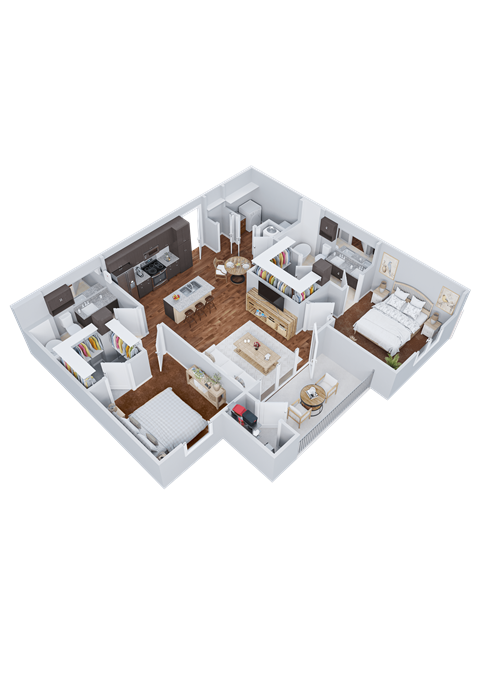 Floor plan for 2 beds, 2 baths, 997 sqft
