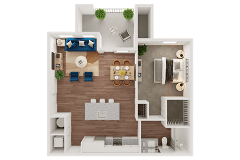 Floor plan for 1 bed, 1 bath, 770 sqft