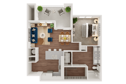 Floor plan for 1 bed, 1 bath, 857 sqft