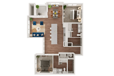 Floor plan for 2 beds, 2 baths, 1297 sqft