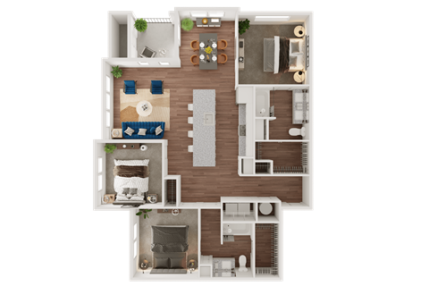 Floor plan for 3 beds, 2 baths, 1456 sqft