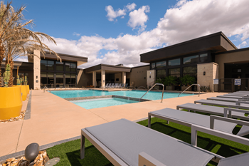 Pool cabanas and spacious grill zone