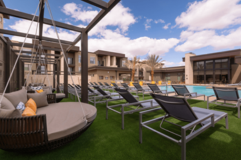 Pool cabanas and spacious grill zone