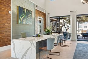 San Antonio apartment for rent - a kitchen with a long counter and a table with chairs