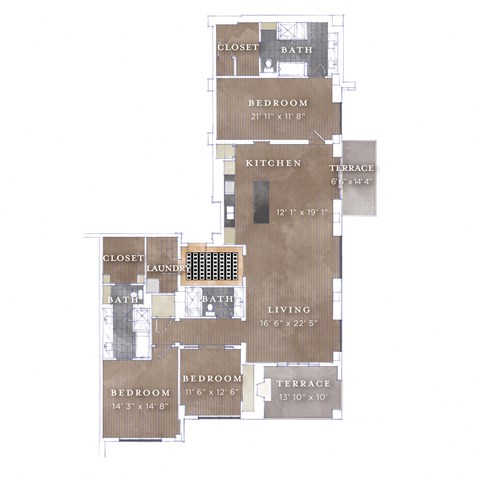 Floor plan for 3 beds, 3 baths, 2450 sqft