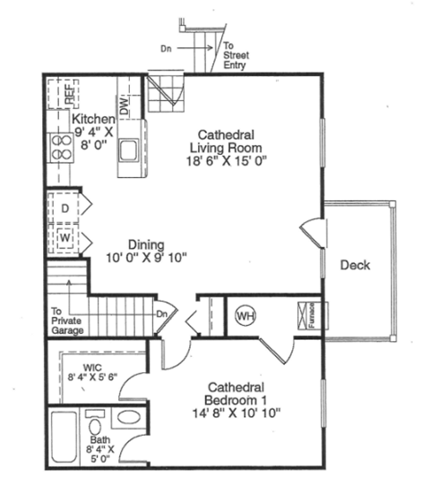 Floor plan for 1 bed, 1 bath, 816 sqft