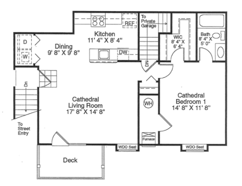 Floor plan for 1 bed, 1 bath, 816 sqft