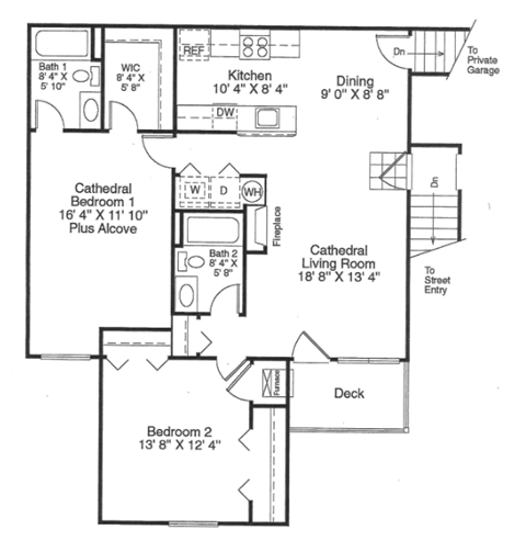 Floor plan for 2 beds, 2 baths, 1150 sqft