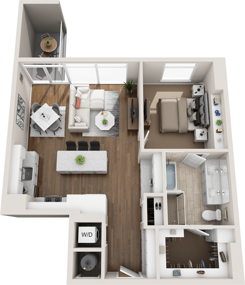 Floor plan for 1 bed, 1 bath, 839 sqft