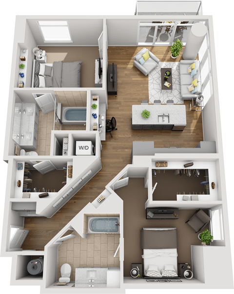 Floor plan for 2 beds, 2 baths, 1196 sqft