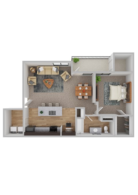 Floor plan for 1 bed, 1 bath, 728 sqft