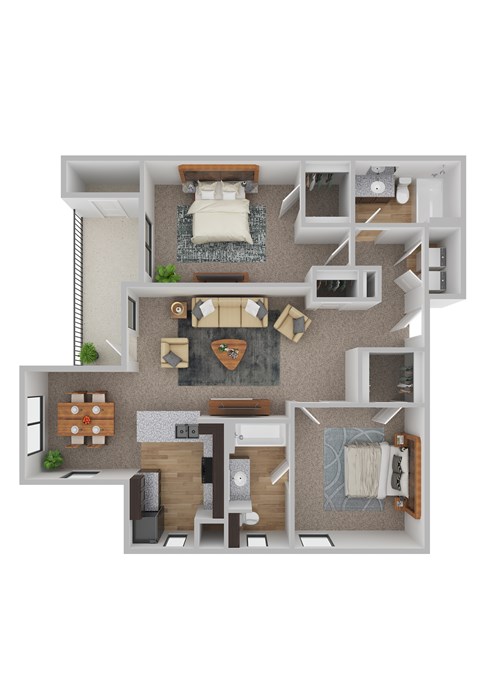 Floor plan for 2 beds, 2 baths, 1040 sqft
