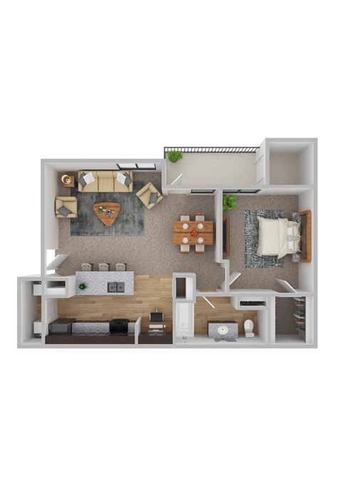 Floor plan for 1 bed, 1 bath, 708 sqft